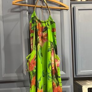 Bisou Bisou Floral Halter Top - Green and Orange